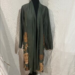 Soft Surroundings Khalia Faux Suede Floral Duster/Kimono, size large, NWT